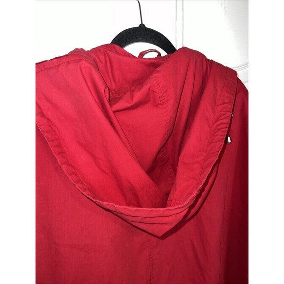 Vintage London Fog Jacket Red Medium Zip Hood Shoulder Pads Buttons Pockets - Picture 9 of 15